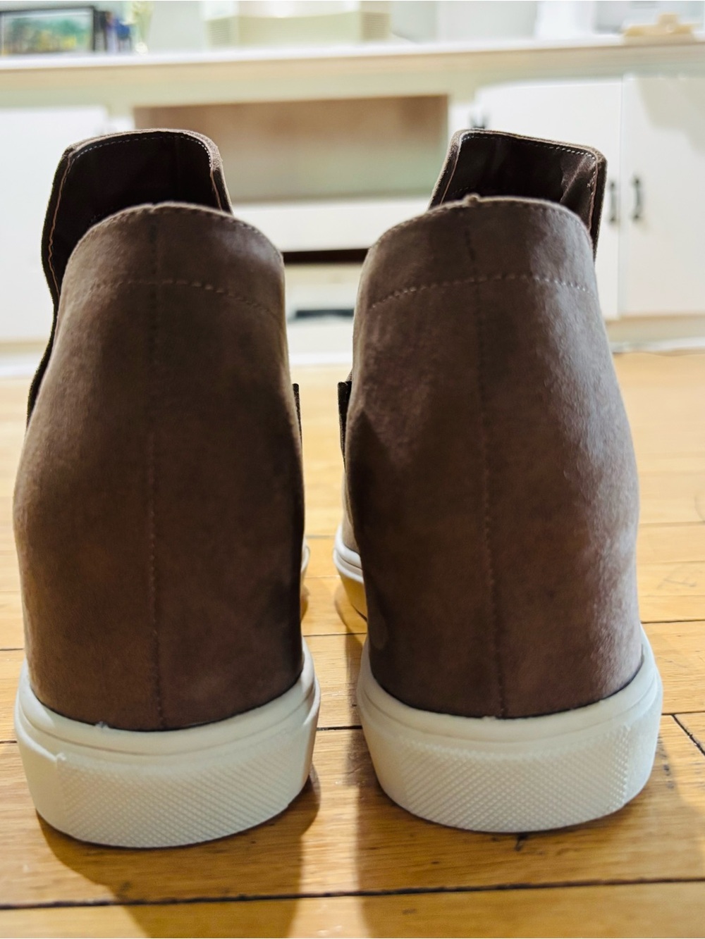 Eva & Zoe Women's Taupe Wedge Sneaker Booties - Casual Slip-On Ankle Boots - Picture 3 of 4